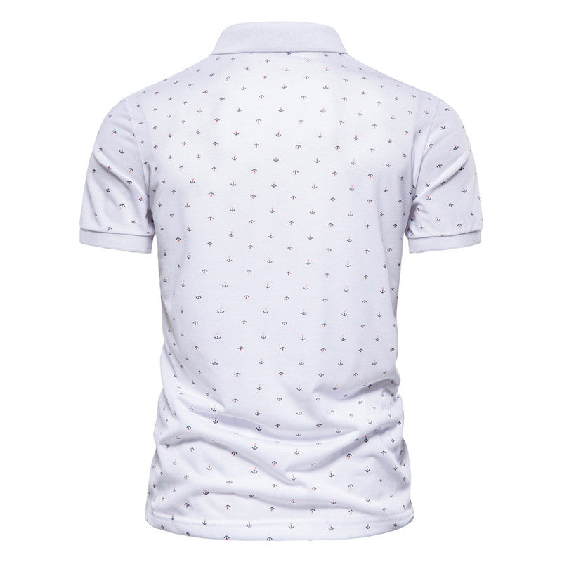 Summer new casual slim European and American men's fashion anchor print short-sleeved lapel T-shirt